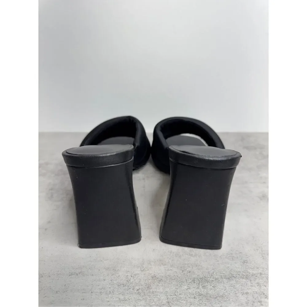 Open Edit Sandals Size 6.5 Black Open Toe Block Heel‎ Fabric Upper